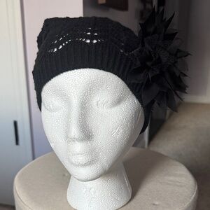 Charming Charlie Black Knit Headband with Floral Detail